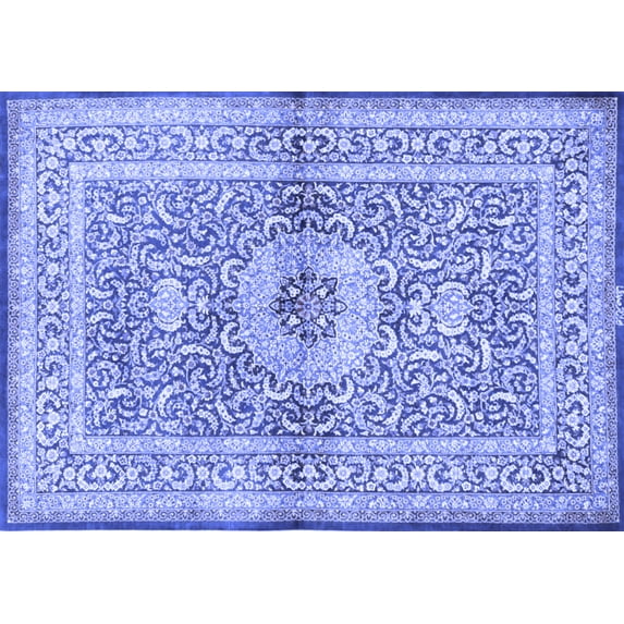 Ahgly Company Machine Washable Indoor Rectangle Medallion Blue Traditional Area Rugs, 6' x 9'