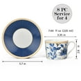thumbnail image 3 of STPgoods Melodie de Fleurs Bone China Teacup & Saucer Set 7.44 fl oz (220 ml) Service for 4, Blue White Gold, 3 of 11