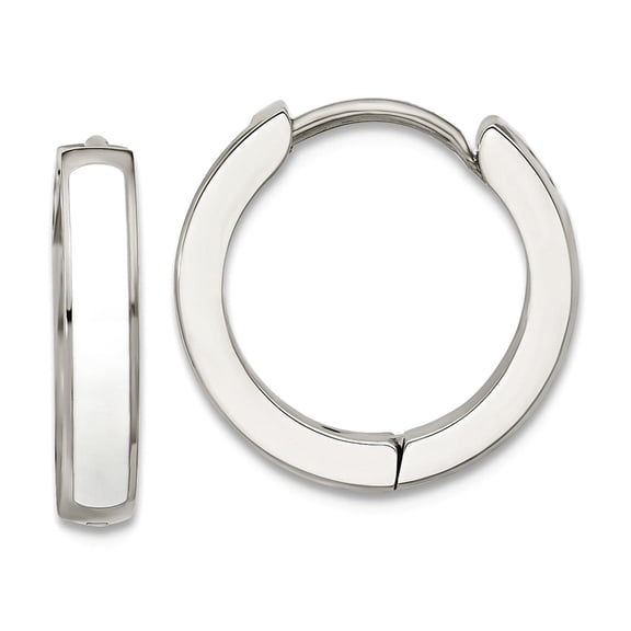 Stainless Steel Polished White Enamel 2.90mm Hinged Hoop Earrings 15x16mm Wide 2.8mm Thick Hoop Earring for Women