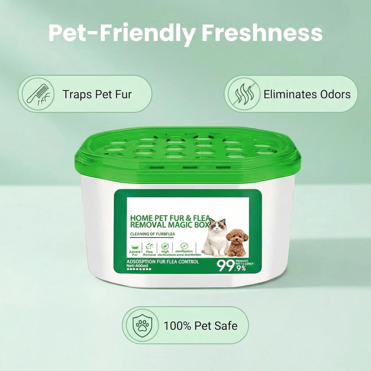 Home Pet Fur Odor Removal Magic Box,Indoor Air Purification Dust Removal Magic Box,360° All-Aroundcoverage,Long-Lasting, For Home, Pet Areas (green 2)