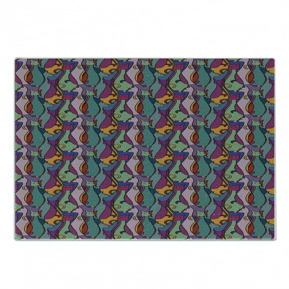 Cat Cutting Board, Geometric Colorful Cats Abstract Composition Cultural, Decorative Tempered Glass Cutting and Serving Board, Small Size, Multicolor, by Ambesonne