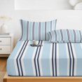 thumbnail image 6 of King Size Fitted Sheet Set - Light Blue Striped 3 Piece Bedding Sets 16" Deep Pocket Fitted Sheet with 2 Pillowcases, Minimalist Vertical Stripes Brushed Microfiber Hotel Luxury Bed Sheets, 6 of 9
