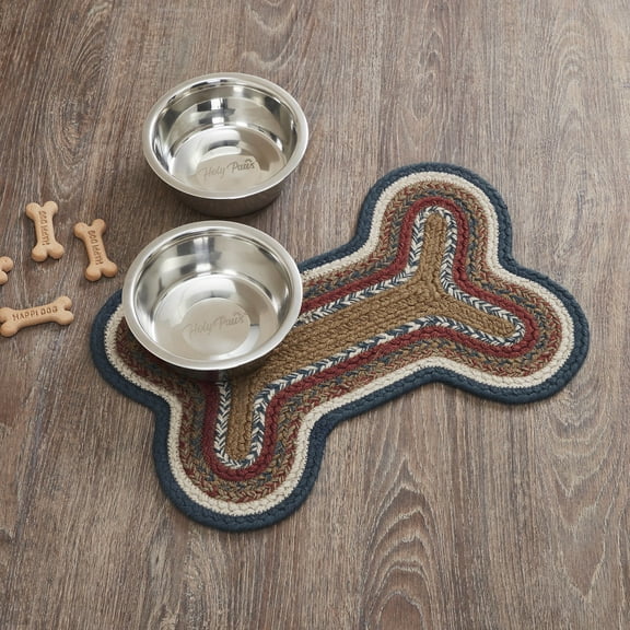 VHC Brands Stratton Indoor/Outdoor Pet Food Mat for Dogs Cats Kitchen Small Bone Rug 11.5x17.5