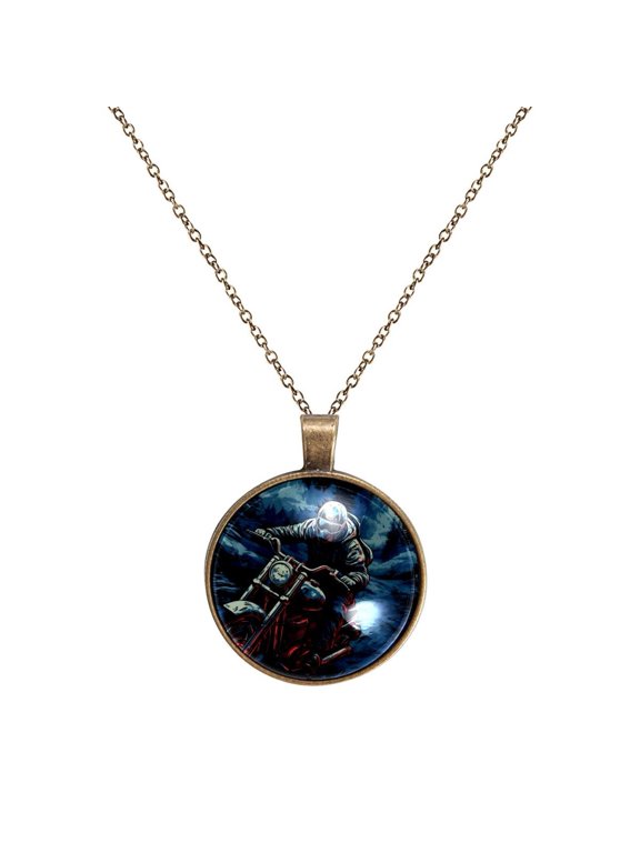 Motorcycle Necklace Personalized Custom Photo Round Pendant Adjustable Stainless Steel Necklaces with Gift Box for Men Women Mothers Valentine's Jewelry Gift