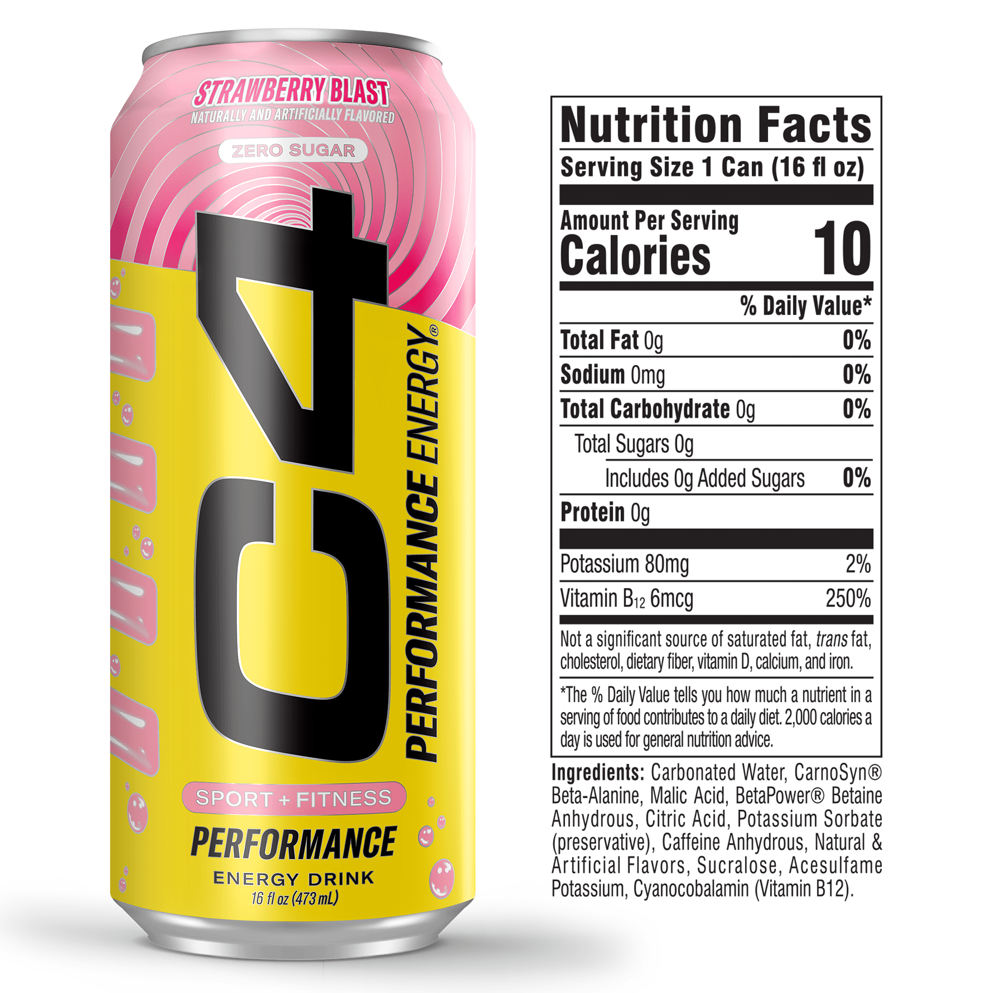 C4 Energy Performance Drink, Strawberry Blast, 16 oz, 12 Pack Cans