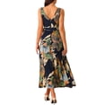 thumbnail image 3 of INSPIRE CHIC Women's Summer Boho Maxi Dresses V Neck Sleeveless Floral Flowy Split Hem Belted Casual Sundress Navy Blue L, 3 of 4