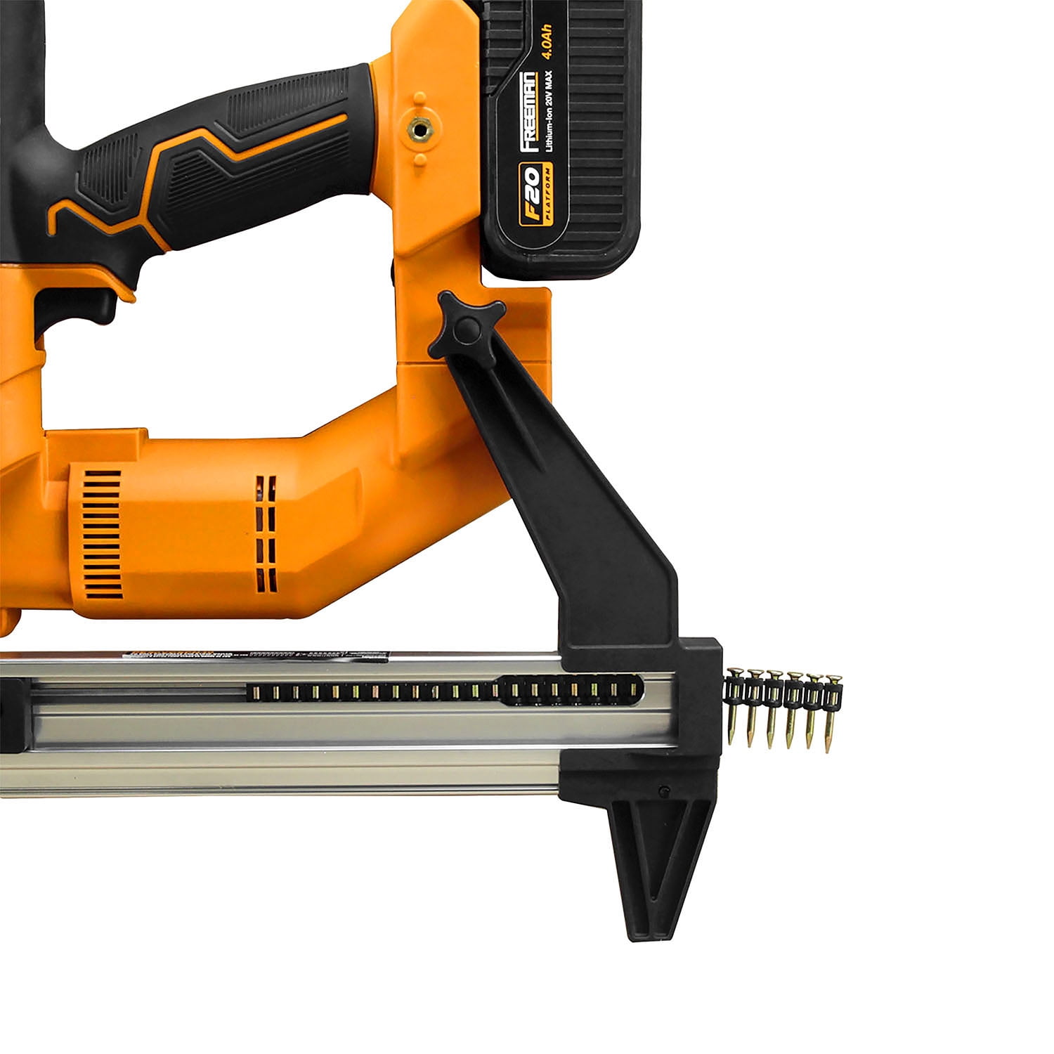 Freeman PE20VCSPN40 20 Volt Cordless and Brushless 1-1/2" Concrete Nailer Kit with Lithium Ion Battery, Charger, and Case – 750 Shots per Charge