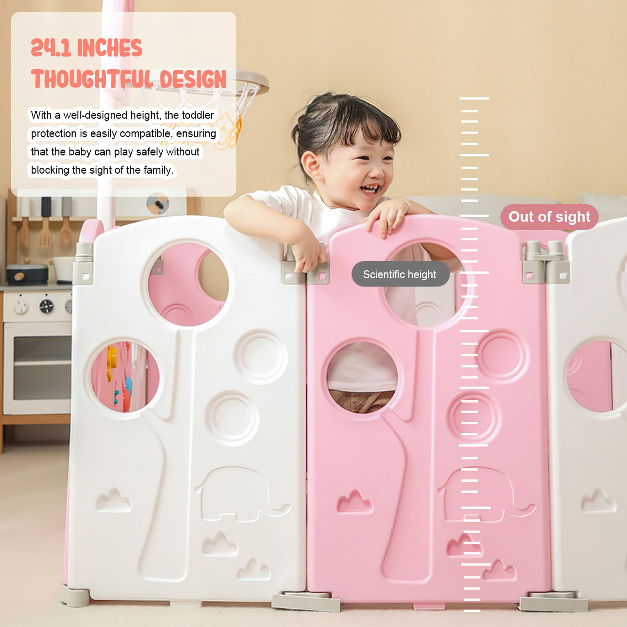 CIPACHO 12 Panel Safety Play Yard for Kids Toddler Baby, Lightweight Panel Play Activity Centre Yard, Cute Flexible Sturdy Play Pen Indoor for Toddler, Pink CIPACHO 12 Panel Safety Play Yard for Kids Toddler Baby, Lightweight Panel Play Activity Centre Yard, Cute Flexible Sturdy Play Pen Indoor for Toddler, Pink