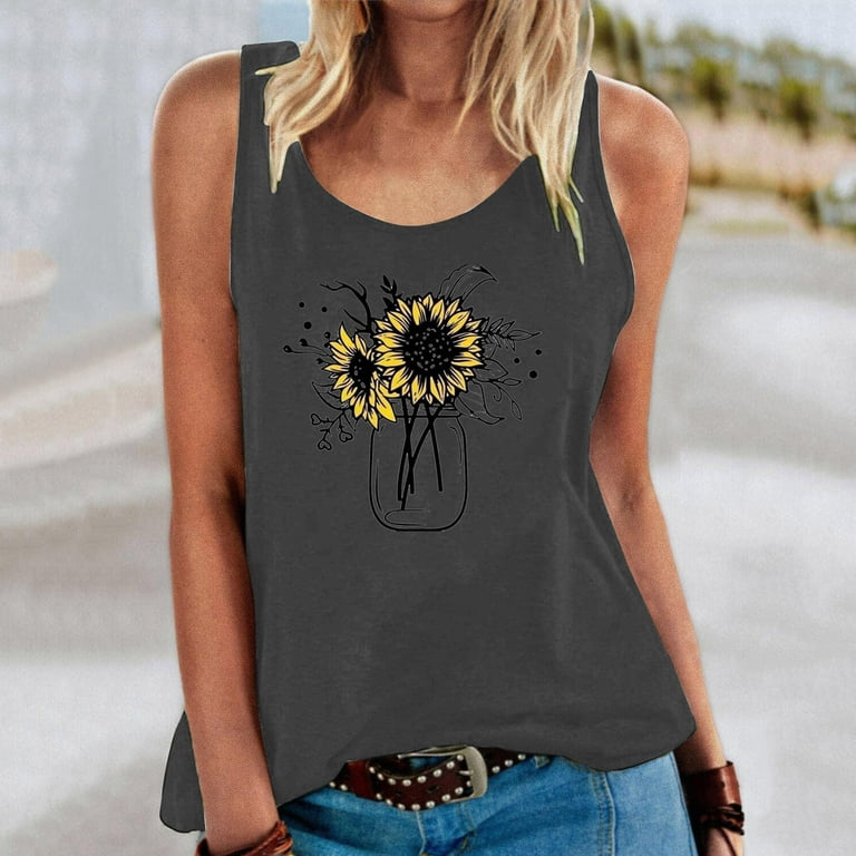 EHQJNJ Tank Tops for Women 2024 Plus Size Cotton Women Sleeveless Summer  Tops Tank Top Cute Flower Bouquet Graphic Casual Vacation Shirt Top  Camisole