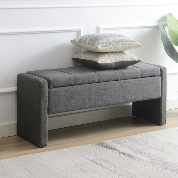 QianYueLUX 47.25'' Ottoman with Storage, End of Bed Storage Bench, Entryway Bench - Linen Upholstered Multi-Functional Footrest for Bedroom, Living Room, Dorm & Window Bench (Dark Grey)