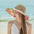 thumbnail image 4 of CoCopeaunts Sun Beach Straw Hat for Women Breathable Flower Scarve Lined Stylish Bow Roll up Foldable UV Protection Fishermen Hat Travel, 4 of 8