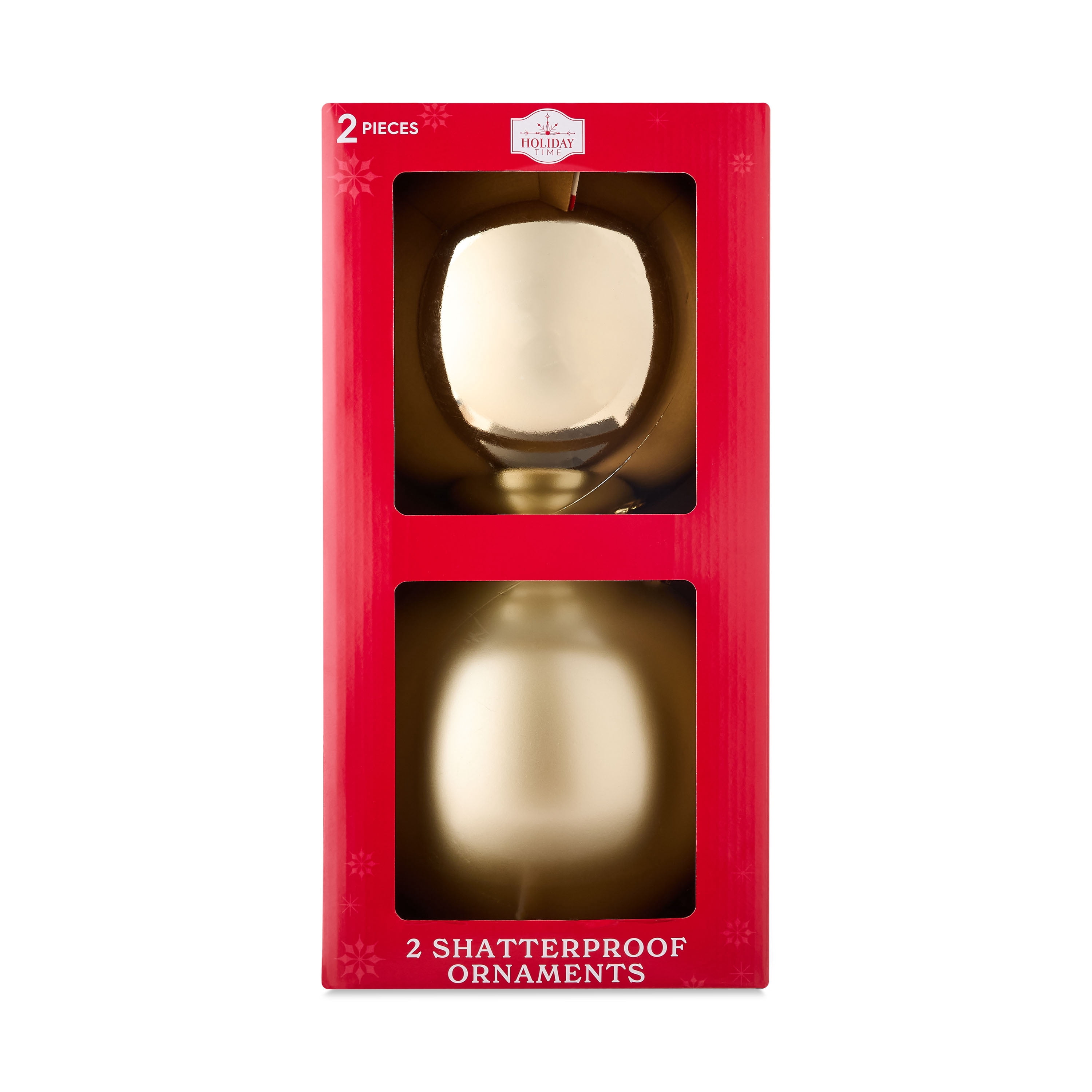 2-Count Champagne Gold Jumbo Shatterproof Christmas Ornaments, 7.8 in, by Holiday Time