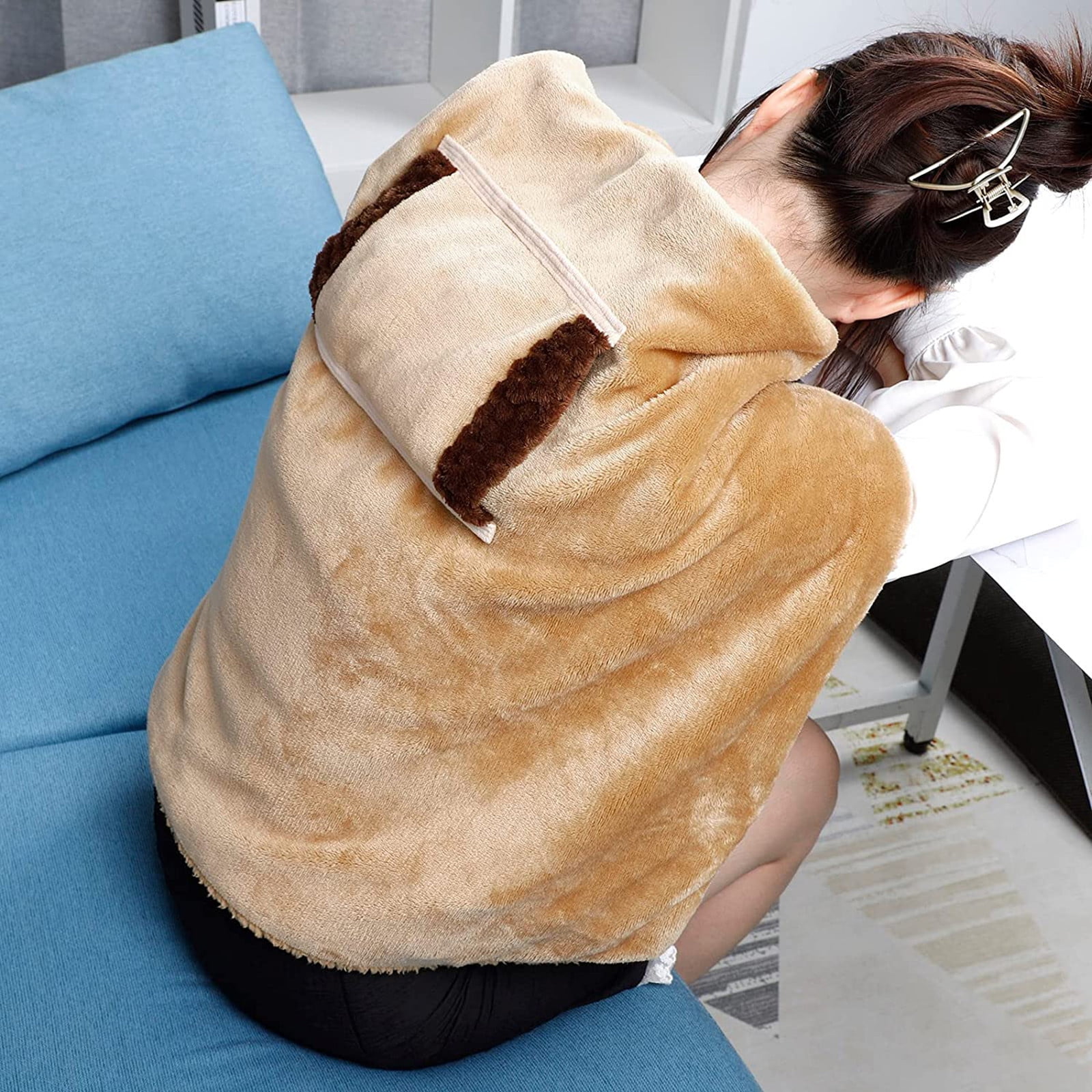 PureCasa 2 Pack Electric Heated Blanket with Hand Pocket for Adult Plush Knee Warmer USB Charge Blanket for Home Travel Car 24x32 Inch(Khaki)