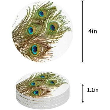 FMSHPON Peacock Set of 4 Round Coaster for Drinks, Absorbent Ceramic Stone Coasters Cup Mat with Cork Base for Home Kitchen Room Coffee Table Bar Decor