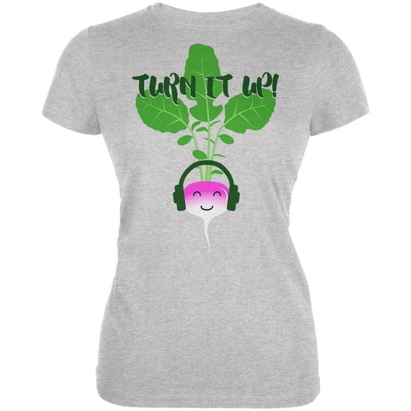 Vegetable Turn it Up Turnip Juniors Soft T Shirt Heather X-LG