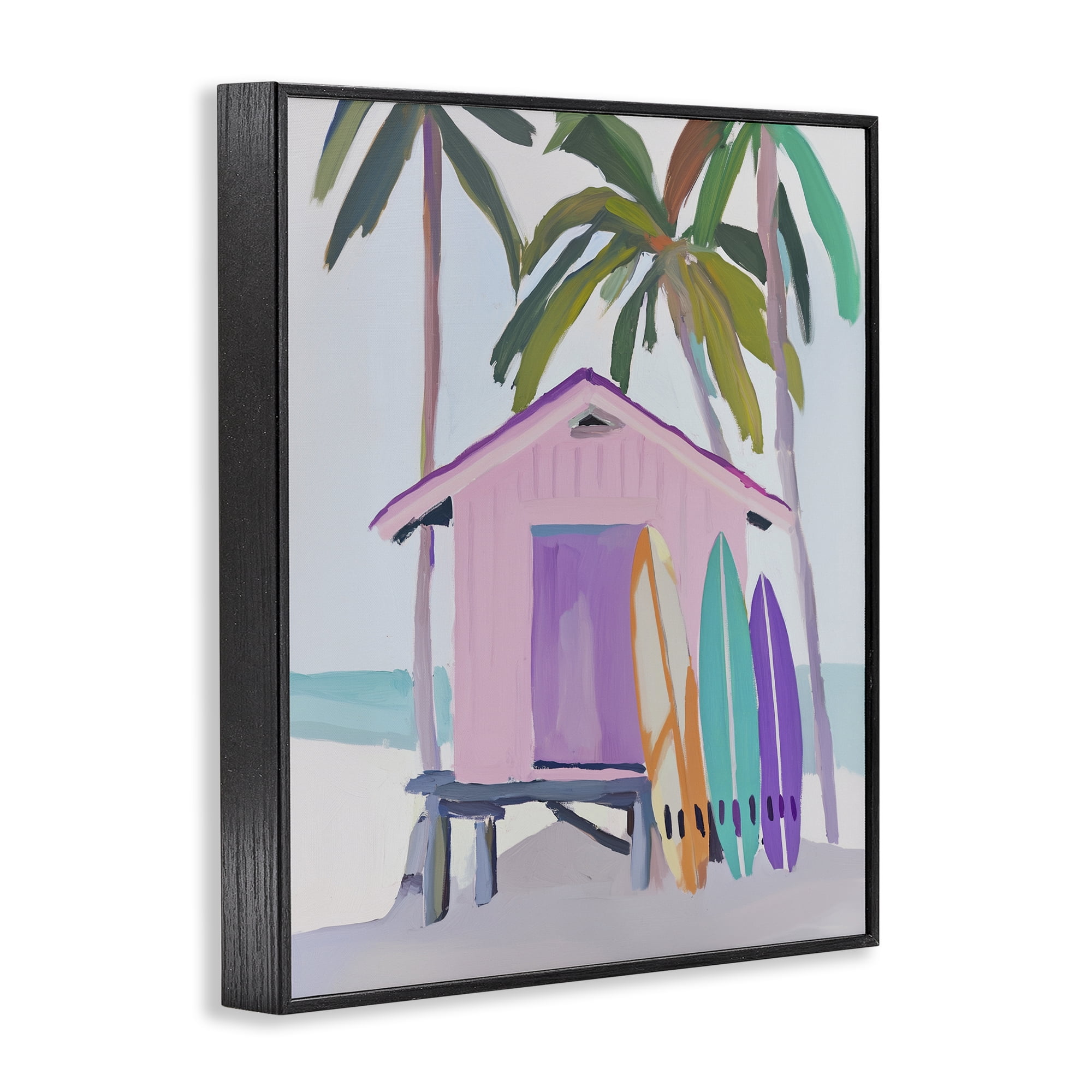 Stupell Industries Pink Beach Hut with Surfboards Black Framed Giclee Art, design by Sisi and Seb
