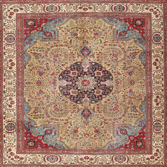 Ahgly Company Indoor Square Traditional Brown Red Medallion Area Rugs, 4' Square