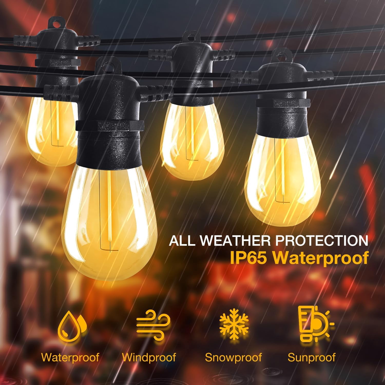 Hyrion Solar Outdoor String Lights, S14 100ft Waterproof Shatterproof Hanging Lights, with 30 Edison Bulbs for Garden Patio