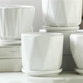 thumbnail image 5 of Macetas de cerámica de color blanco puro, macetas simples, juego de cuatro piezas de maceteros de tamaño mediano con bandeja, plantas suculentas for el hogar, cultivo de plantas verdes, 5 of 5