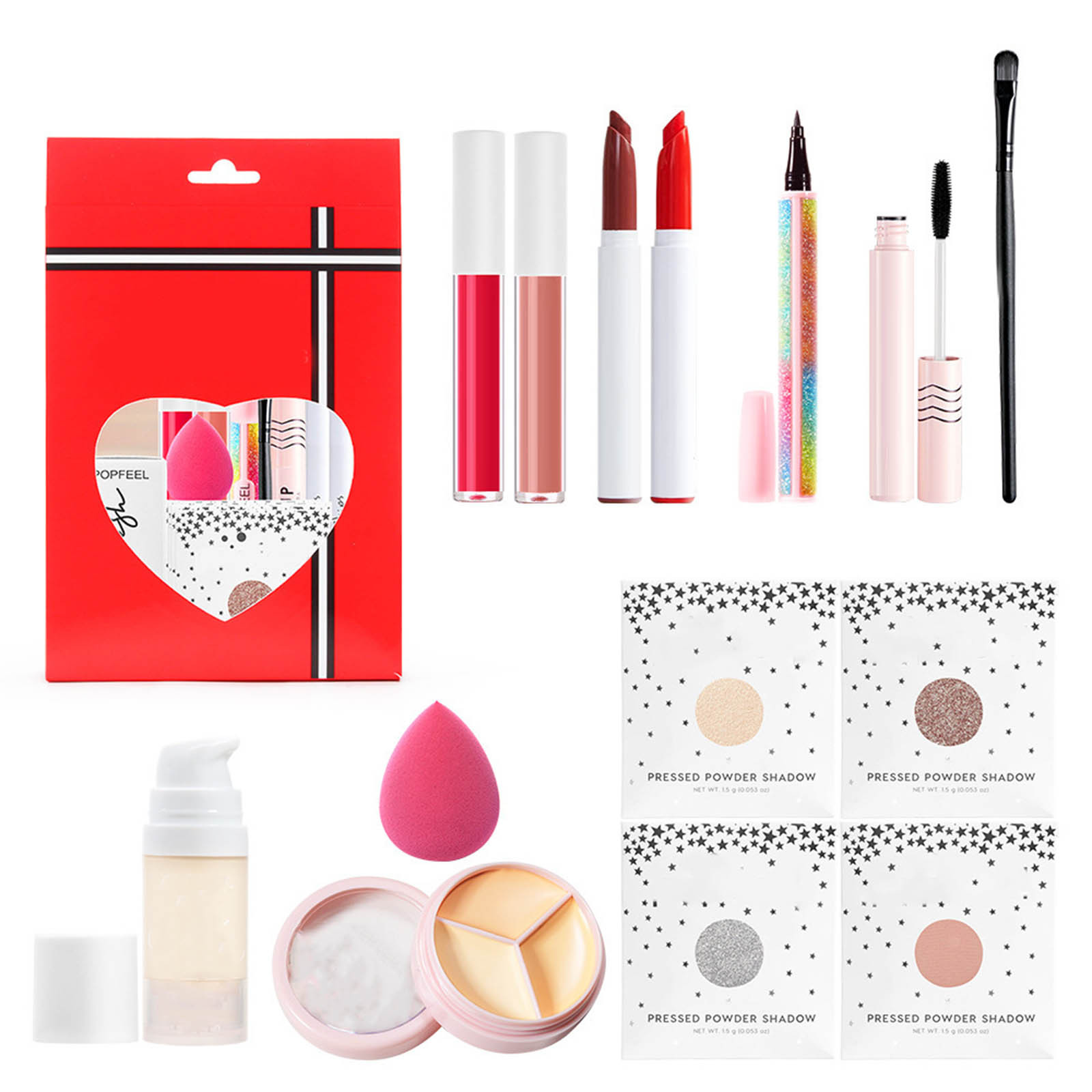 Likesing 3er Make-up-Set – Glitzer-Lippenstift, Wimperntusche & Eyeliner, 24h Halt, Diamant-Effekt
