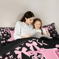 thumbnail image 4 of jejeloiu Initial Letter J Bedding Comforter Set 7-Piece,Kawaii Bow Bowknot King Bedding Sets,Light Pink Black Bed Sheets For Girls,Breathable Bedroom Decoration Reversible, 4 of 8