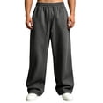 thumbnail image 2 of Men's Sweatpants Casual Stylish Wide Leg Elastic Waist Drawstring Jogging Pants Loose Fit Comfy Lightweight Lounge Travel Sweat Pants Dark Gray XL, 2 of 8