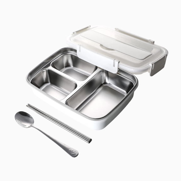 TONGYIJIA Divided Bento Lunch Box, 3 Compartment Meal Prep Container, Portable Food Storage with Utensil Slot, Airtight Leakproof Lunch Container, for Work Office Picnic