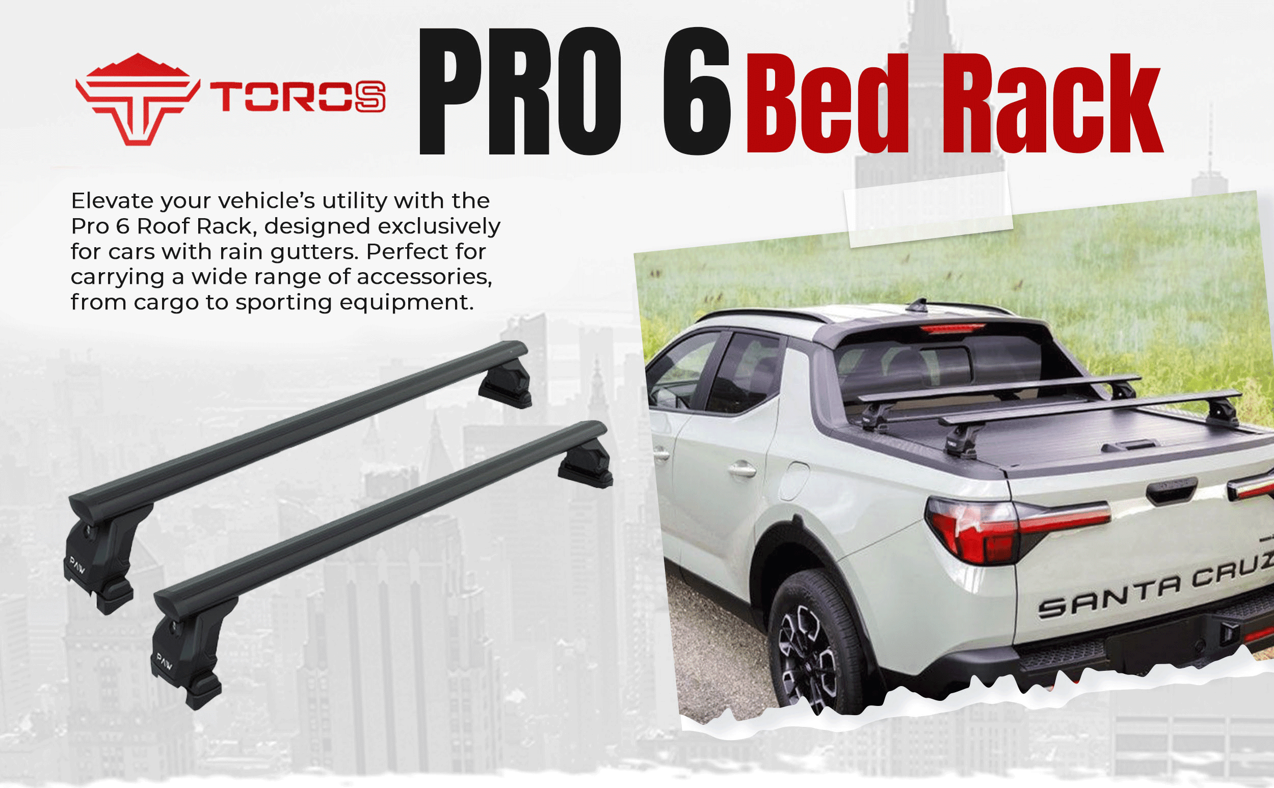 For Hyundai Santa Cruz Bed Rack Cross Bars Roof Rack Silver