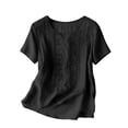 thumbnail image 5 of Summer Tops for Women Pleated Cotton Linen Tops Solid Color Shirts Blouses And Tees, 5 of 6
