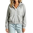 thumbnail image 4 of Women's Sweatshirts Ndbuld Women's Fashion Solid Color Long Sleeve Hooded Pocket Zipper Drawstring Pocket Tops Sweatshirts Gray,M, 4 of 6
