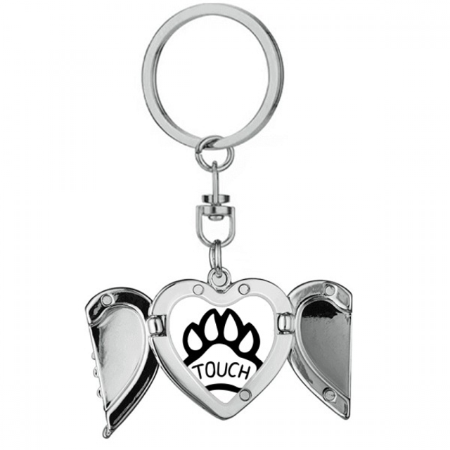 Pata de perro cita DIY diseño Llavero de alas de ángel en forma de corazón