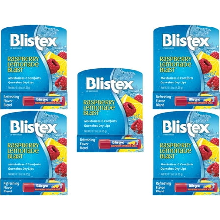 5 Pack Blistex Raspberry Lemonade Blast Fruit Blend Lip Balm, .15 Oz Each