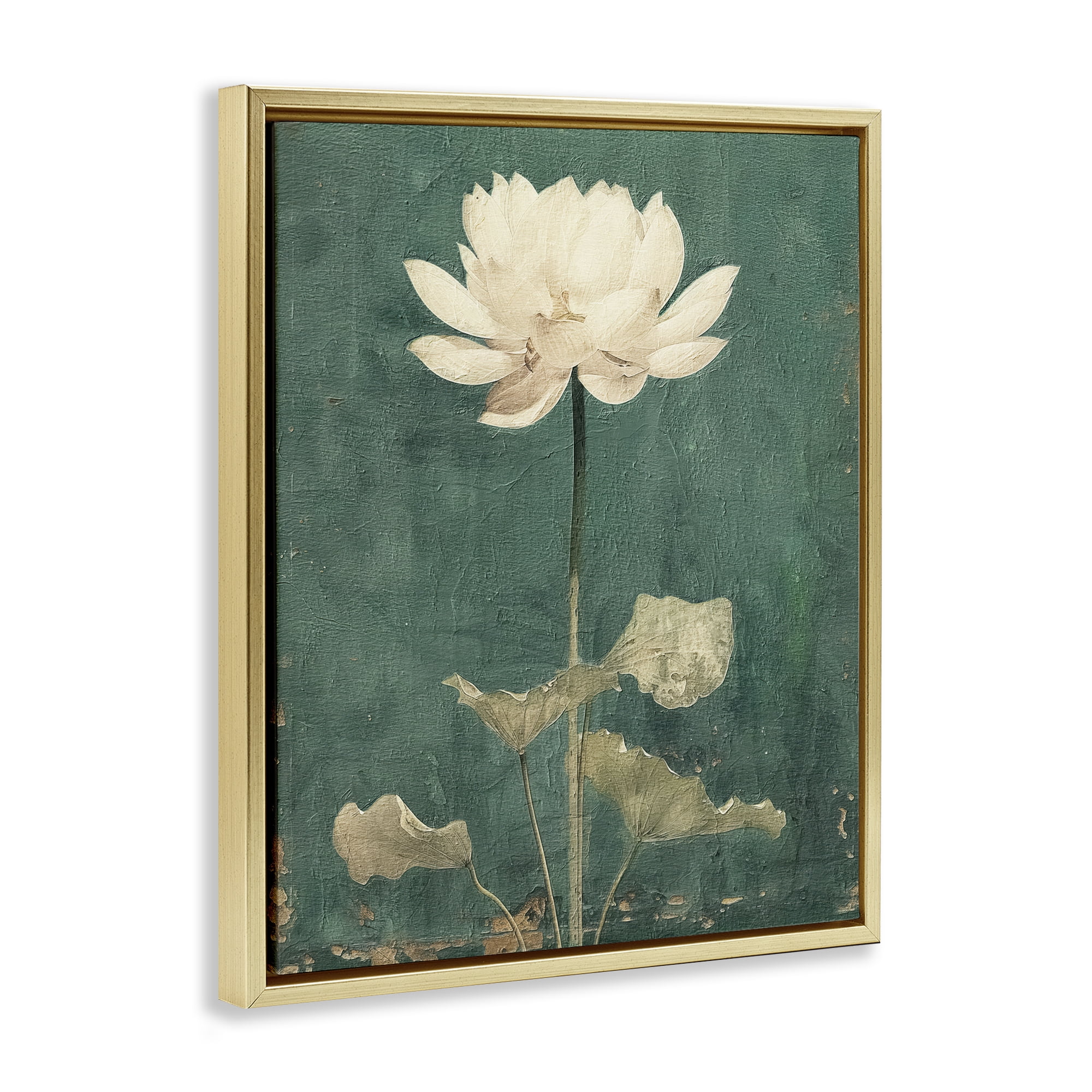 Stupell Industries Vintage Floral Bud Plants & Flowers Painting Gold Floater Framed Canvas Art Print Wall Art, 25 x 31