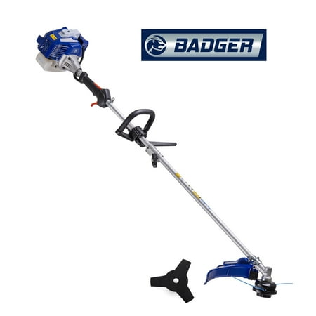 Badger 26 cc Full Crank, Gas 2-Cycle 2-in-1 Straight Shaft Grass Trimmer with Brush Cutter Blade and Bonus