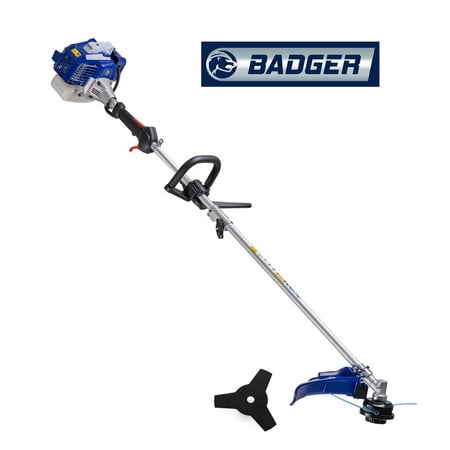 Badger 26 cc Full Crank, Gas 2-Cycle 2-in-1 Straight Shaft Grass Trimmer with Brush Cutter Blade and Bonus (Best 2 Cycle Trimmer)