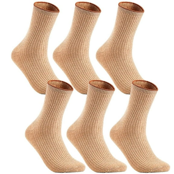 Lian LifeStyle Women's 6 Pairs Cute, Perfect Fit, Cozy Wool Crew Socks With a Wide HR1612 Size 6-9 Size 6-9Beige