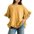thumbnail image 7 of Yigetop Womens Linen Tops, Womens Daily Casual O Neck Shirts Short Sleeve Tops Collared Blouses Loose Fit Shirt Womens Shirts Yellow 2XL, 7 of 7