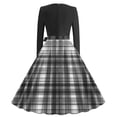 thumbnail image 3 of BangWanChi Black Dresses for Women Women's Fashion Casual Long Sleeve Round-Neck Knee-High Checker Printing Dress, 3 of 3