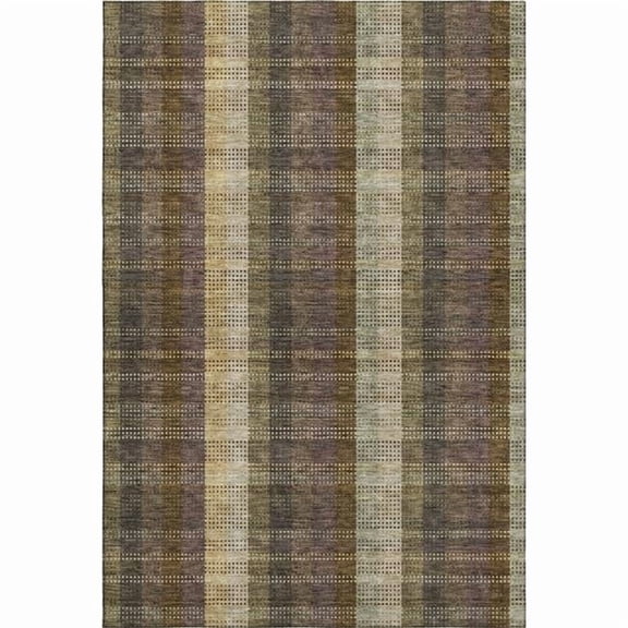 HomeRoots 676452 10 x 14 ft. Brown, Ivory & Plum Plaid Washable Machine Made Rectangle Area Rug with UV Protection