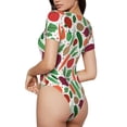 thumbnail image 3 of KLL Women 's Crew Neck Bodysuit Jumpsuits Vegetables Print Short onesies Stretch T Shirts, 3 of 7