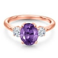 thumbnail image 3 of Gem Stone King 18K Rose Gold Plated Silver Purple Amethyst and White Zirconia Engagement Ring for Women | 2.10 Cttw | Oval 9X7MM | Gemstone February Birthstone | Size 8, 3 of 6