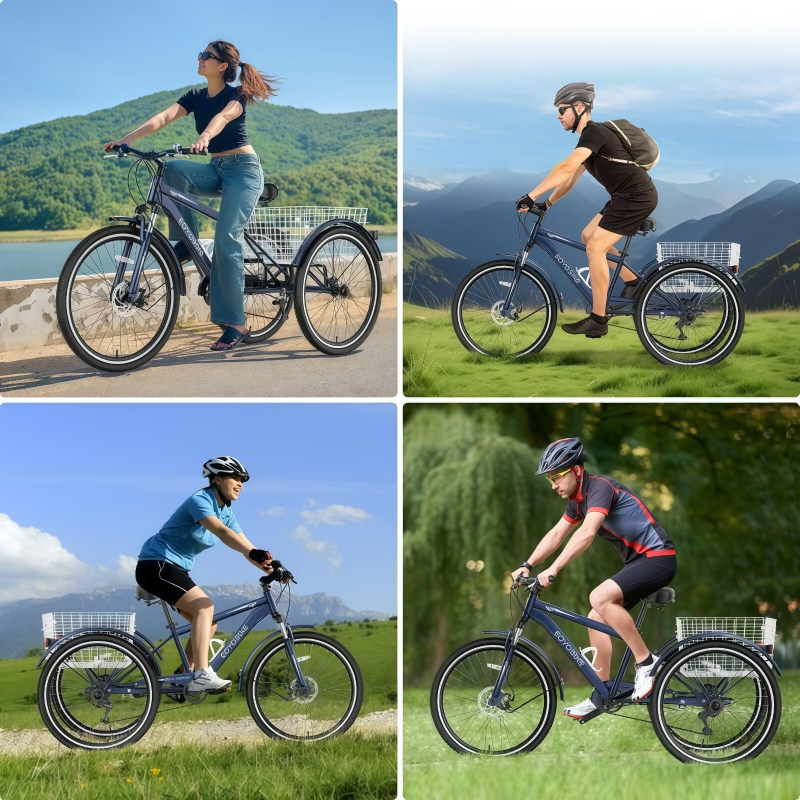 Lilypelle Mountain Tricycle for Adults, MTB 7 Speed Three Wheel Bike, 24/26/27.5 Inch Adults Trikes w/ Disc Brake & Cargo Basket for Women, Men, Seniors