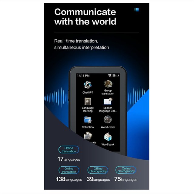 Traductor de Audio Portátil T18PRO, Traductor Inteligente de 138 Idiomas, Sin Conexión y en Tiempo Real, Traductor de Fotos con IA y Voz Inteligente