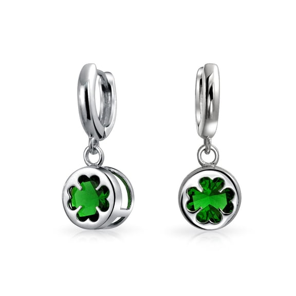 Bling Jewelry Womens Luck of the Irish Shamrock Green CZ Clover Dangle Earrings Silver Lever back