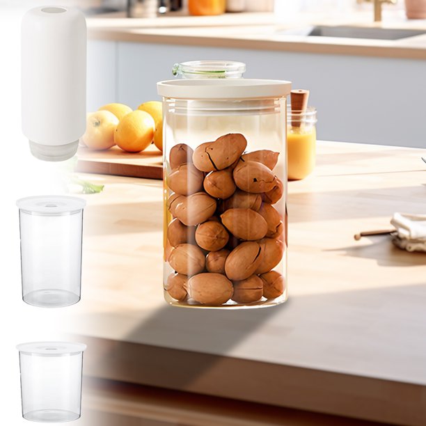 Tarro de vidrio al vacío con bomba • Recipiente de almacenamiento de grado alimentario • 12x5x5cm para productos secos, té, café, cereales • Bote hermético de cocina