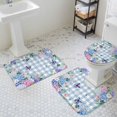thumbnail image 3 of Spring Hydrangea Bathroom Rugs Set Vintage Watercolor Butterfly Floral Green Leaves Blue Plaid Non Slip Absorbent Bath Mats 3 Piece Set, U-Shaped Floor Mat, Toilet Seat Cover Small Size, 3 of 9
