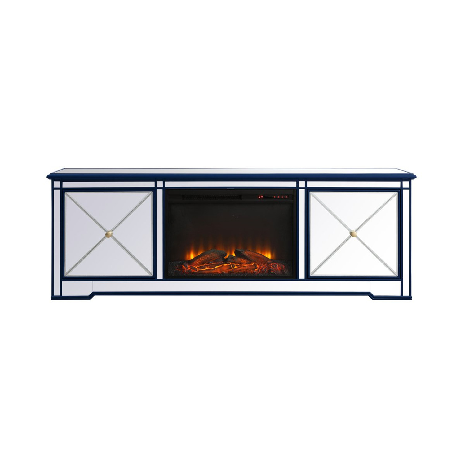 Elegant Decor Modern 72 in. mirrored tv stand with wood fireplace in
