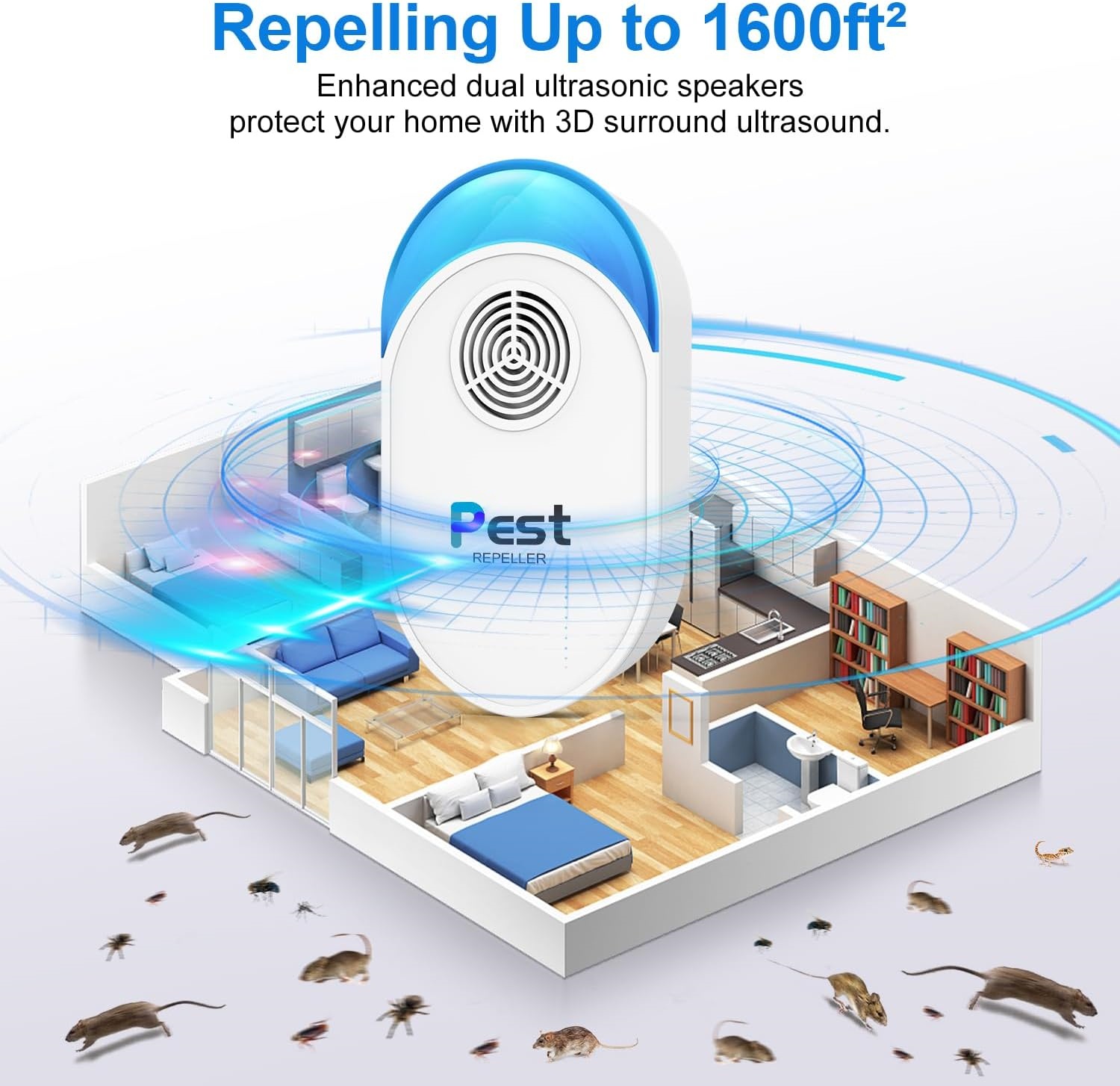 Ultrasonic Pest Repeler 6 Packs, Indoor Mosquito Repelent for Mouse, Rodent, Roach, Bugs, Mice, Spider, Electronic Pest Control Plug in for House, Garage, Warehouse, Hotel