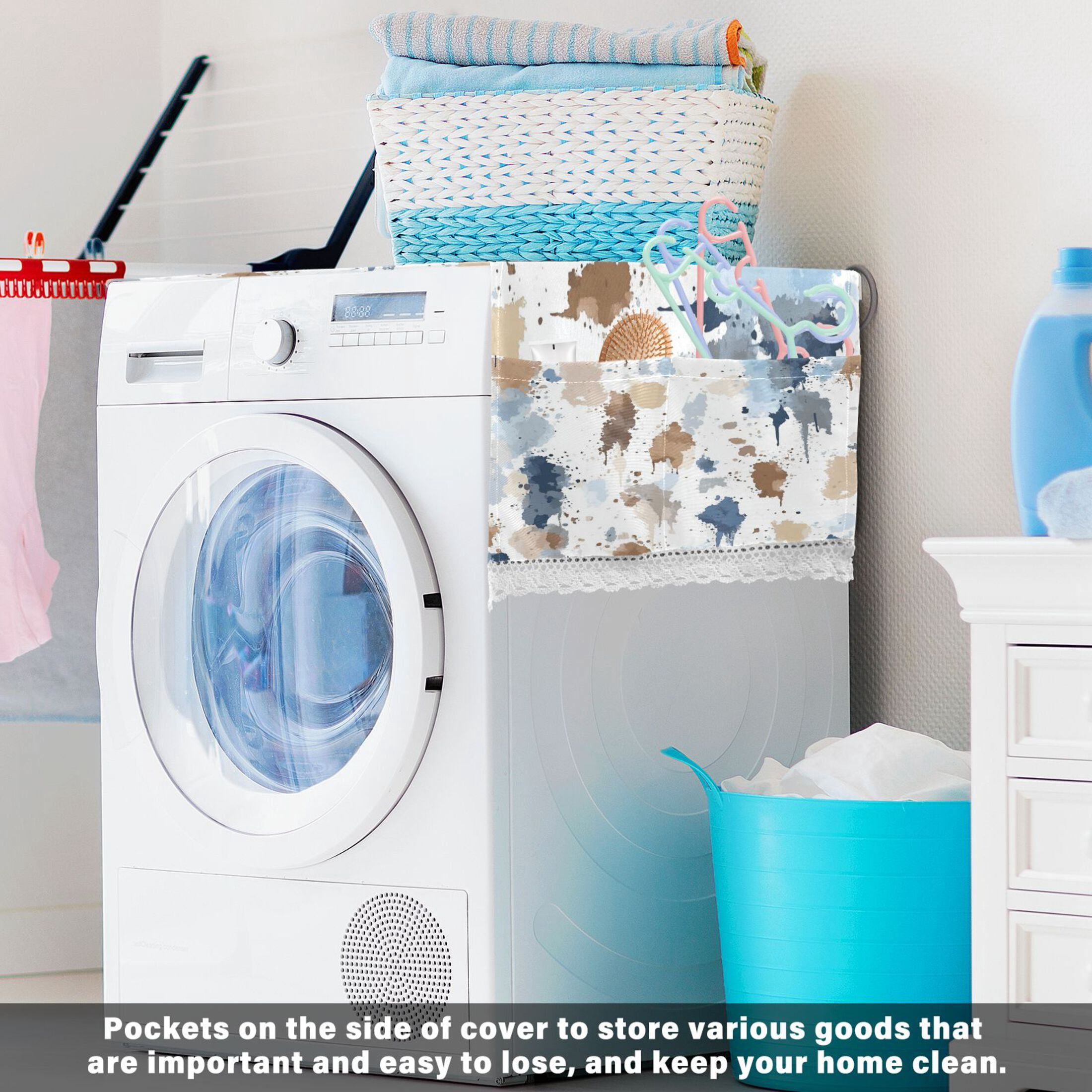 Sprinkle WatercolorWasher and Dryer Covers Dust-Proof and Oil Resistant Fridge Cover with 4 Storage Pockets Washing Machine Top Cover for Laundry Kitchen Home 51.2 x 22 In