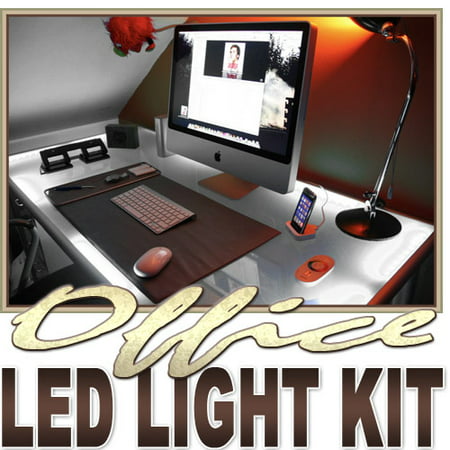 Biltek 2' ft Cool White Desk Hutch Drawers Laptop LED Strip Lighting Complete Package Kit Lamp Light DIY - Under Desk Hutch Drawers Bookshelf Reading Glass Case Waterproof Flexible DIY